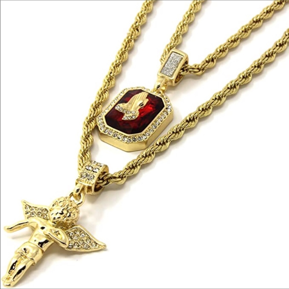 Gold Angel, P Ruby Bundle Set 24" & 30" Rope Chain - Picture 3 of 5